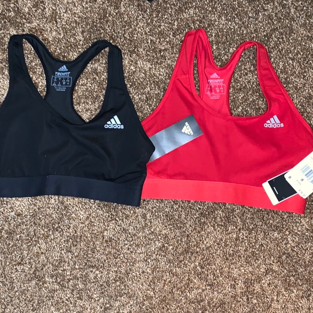 Lot of 2 New with Tags Adidas Red and Black Sports Bra Womens Size Small